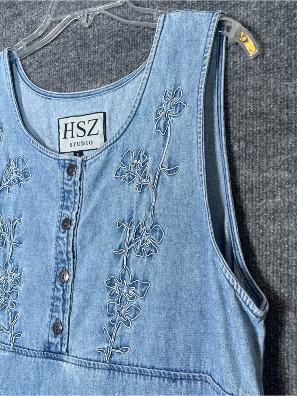 HSZ Studio Womens XL Floral Embroidered Lightweight Denim Midi Dress VTG Teacher - Picture 4 of 10